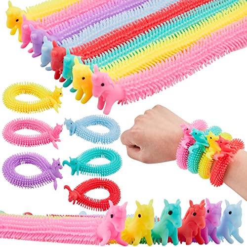 CLUEWR 24 Pack Stretchy String Fidget Toys, Unicorn Sensory Noodle Strings Textured Worm String Easter Egg Fillers for Kids Adults Stress Relief, Party Favors, Christmas Stocking Stuffers