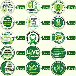 120 Pcs Mental Health Pin 1.2 Inch Mental Health Awareness Buttons for Backpacks Novelty Green Ribbon Mental Health Awareness Month Gifts for Children Teens Adults Party Favors Stocking Stuffers