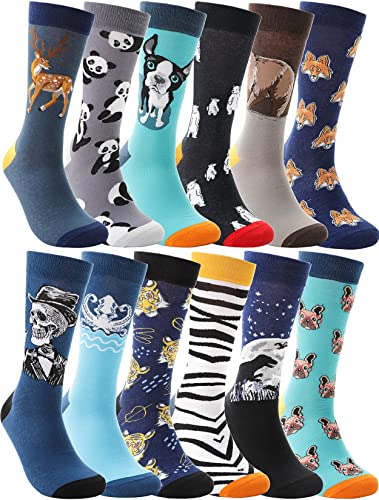 Funny Socks for Women Men Fun Cozy Crazy Cute Novelty Fashion Gift Breathable Cotton Boot Socks Stocking Stuffers（Cute - Animal Style A（12 Pairs）,L)