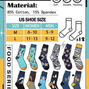 Funny Socks for Women Men Fun Cozy Crazy Cute Novelty Fashion Gift Breathable Cotton Boot Socks Stocking Stuffers（Cute - Animal Style A（12 Pairs）,L)