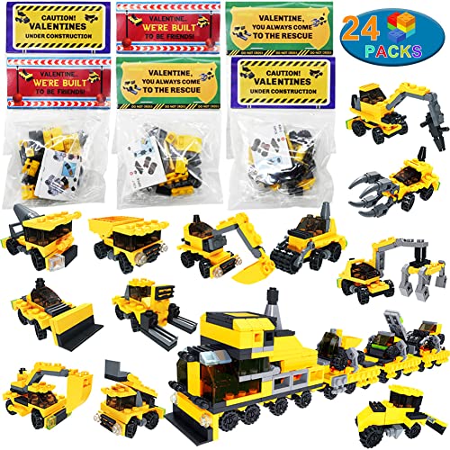 WODMAZ 24 Packs Construction Vehicles Building Blocks for Kids, 12 in 1 Car Sets Block Kits for Goodie Bags Birthday Gifts Stocking Stuffers Easter Valentines