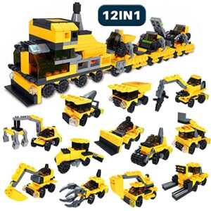 WODMAZ 24 Packs Construction Vehicles Building Blocks for Kids, 12 in 1 Car Sets Block Kits for Goodie Bags Birthday Gifts Stocking Stuffers Easter Valentines