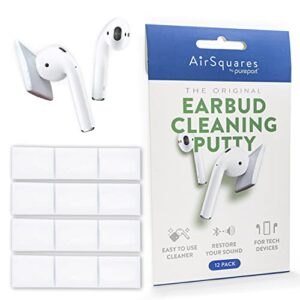 airsquares earbud cleaning putty, airpods cleaning kit, safely remove ear wax, dirt & gunk from wireless & bluetooth earpods, earbuds, headphones, earphone, hearing aids & more (12 pack)