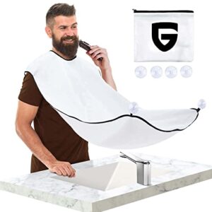 beard bib apron for men, beard trimming catcher bib, birthday gifts for men him boyfriend, waterproof non-stick beard catcher, 4 suction cups, one size fits all, grooming accessories(white)