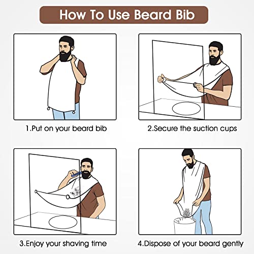 Beard Bib Apron for Men, Beard Trimming Catcher Bib, Birthday Gifts for Men Him Boyfriend, Waterproof Non-Stick Beard Catcher, 4 Suction Cups, One Size Fits All, Grooming Accessories(White)