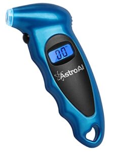 astroai digital tire pressure gauge 150 psi 4 settings for car truck bicycle with backlit lcd and non-slip grip car accessories, blue