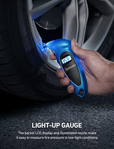 AstroAI Digital Tire Pressure Gauge 150 PSI 4 Settings for Car Truck Bicycle with Backlit LCD and Non-Slip Grip Car Accessories, Blue