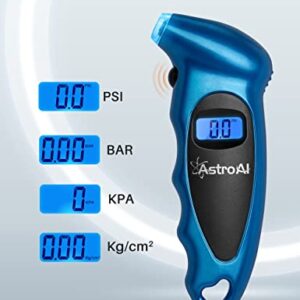 AstroAI Digital Tire Pressure Gauge 150 PSI 4 Settings for Car Truck Bicycle with Backlit LCD and Non-Slip Grip Car Accessories, Blue