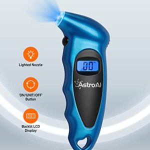 AstroAI Digital Tire Pressure Gauge 150 PSI 4 Settings for Car Truck Bicycle with Backlit LCD and Non-Slip Grip Car Accessories, Blue