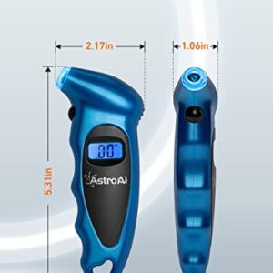 AstroAI Digital Tire Pressure Gauge 150 PSI 4 Settings for Car Truck Bicycle with Backlit LCD and Non-Slip Grip Car Accessories, Blue