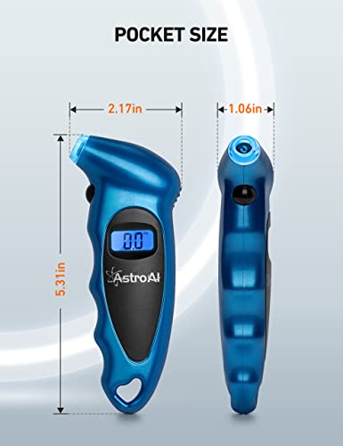 AstroAI Digital Tire Pressure Gauge 150 PSI 4 Settings for Car Truck Bicycle with Backlit LCD and Non-Slip Grip Car Accessories, Blue