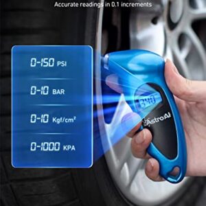 AstroAI Digital Tire Pressure Gauge 150 PSI 4 Settings for Car Truck Bicycle with Backlit LCD and Non-Slip Grip Car Accessories, Blue