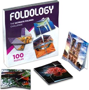 foldology – the origami puzzle game! hands-on brain teasers for tweens, teens & adults. stocking stuffers. fold the paper to complete the picture. 100 challenges, ages 10+