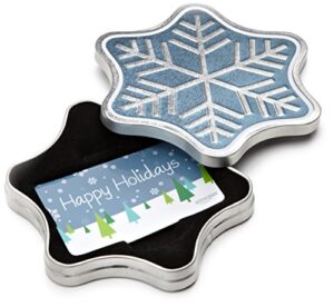 amazon.com gift card in a snowflake tin (happy holidays card design)