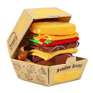 Funny Burger Socks Box for Men Women Teen Boys - Funny Gifts Hamburger Fun Novelty Funky Crazy Silly Cool Cute Food Socks-Valentines Day Birthday Gag Chirstmas Gifts Stocking Stuffers(L,2 pairs)