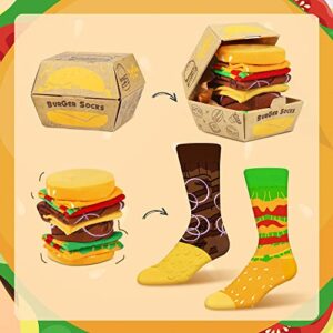 Funny Burger Socks Box for Men Women Teen Boys - Funny Gifts Hamburger Fun Novelty Funky Crazy Silly Cool Cute Food Socks-Valentines Day Birthday Gag Chirstmas Gifts Stocking Stuffers(L,2 pairs)