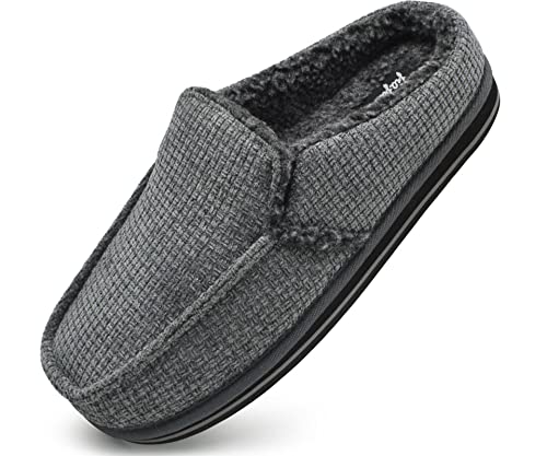 jiajiale Mens Slippers Size 9,Christmas Stocking Stuffers Gifts for Mens Warm Memory Foam Moccasin Slippers Cozy Fuzzy Polar Fleece Slip on Winter for Mens House Shoes with Arch Support Indoor Black