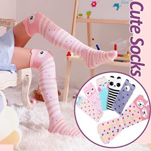 MOGGEI Kids Girls Knee High Socks Gift Long Crazy Silly Tall Funny Boot Cute Animal Child Fun Gift Stocking Stuffer Socks 6 Pairs Girls Socks(Animal A)