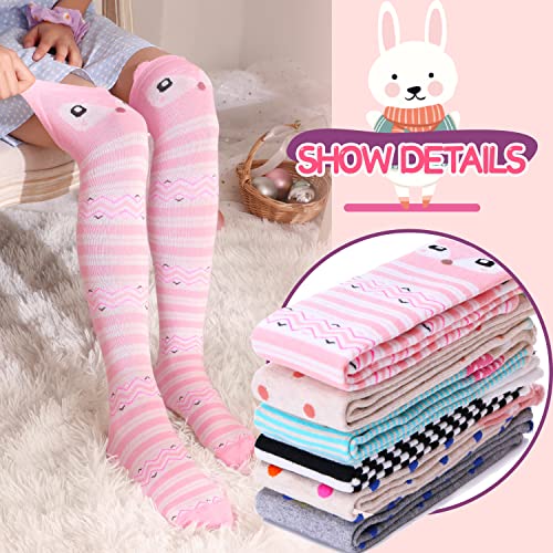 MOGGEI Kids Girls Knee High Socks Gift Long Crazy Silly Tall Funny Boot Cute Animal Child Fun Gift Stocking Stuffer Socks 6 Pairs Girls Socks(Animal A)