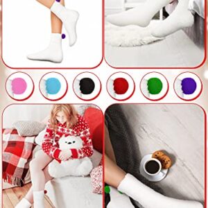 6 Pairs Women Pom Pom Socks with Balls Fuzzy Fluffy Socks for Women Winter Slipper Socks Crew Socks Stocking Stuffer Gifts (White)