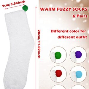 6 Pairs Women Pom Pom Socks with Balls Fuzzy Fluffy Socks for Women Winter Slipper Socks Crew Socks Stocking Stuffer Gifts (White)