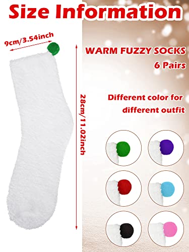 6 Pairs Women Pom Pom Socks with Balls Fuzzy Fluffy Socks for Women Winter Slipper Socks Crew Socks Stocking Stuffer Gifts (White)