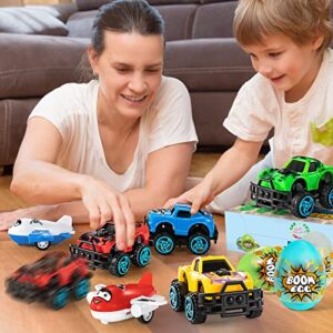 Toddler Chicken Easter Eggs Toys,Cars Advent Calendar for Kids, Animal Stocking Stuffer Toy Cars with Animals Vehicles Set , Play Race Cars and Trucks Perfect for Toddler, Boys and Girls (Cartoon airplane car)