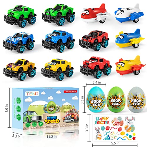 Toddler Chicken Easter Eggs Toys,Cars Advent Calendar for Kids, Animal Stocking Stuffer Toy Cars with Animals Vehicles Set , Play Race Cars and Trucks Perfect for Toddler, Boys and Girls (Cartoon airplane car)