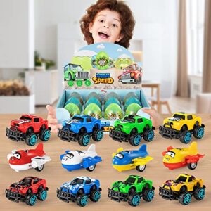 Toddler Chicken Easter Eggs Toys,Cars Advent Calendar for Kids, Animal Stocking Stuffer Toy Cars with Animals Vehicles Set , Play Race Cars and Trucks Perfect for Toddler, Boys and Girls (Cartoon airplane car)