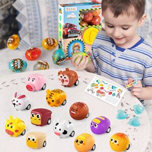 toddler chicken easter eggs toys,cars advent calendar for kids, animal stocking stuffer toy cars with animals vehicles set, play race cars and trucks perfect for toddler, boys and girls