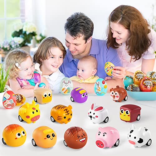 Toddler Chicken Easter Eggs Toys,Cars Advent Calendar for Kids, Animal Stocking Stuffer Toy Cars with Animals Vehicles Set, Play Race Cars and Trucks Perfect for Toddler, Boys and Girls