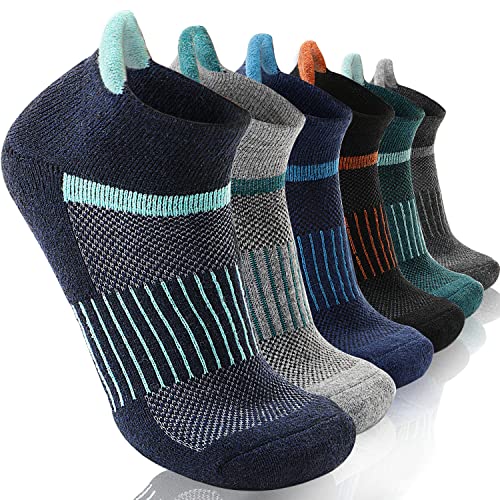 Merino Wool Ankle Hiking Socks Compression Warm Thermal Winter Thick Cushion Running Moisture Wicking No Show Socks Gifts Stocking Stuffers for Women Men 6 Pairs(Color Mix,M)