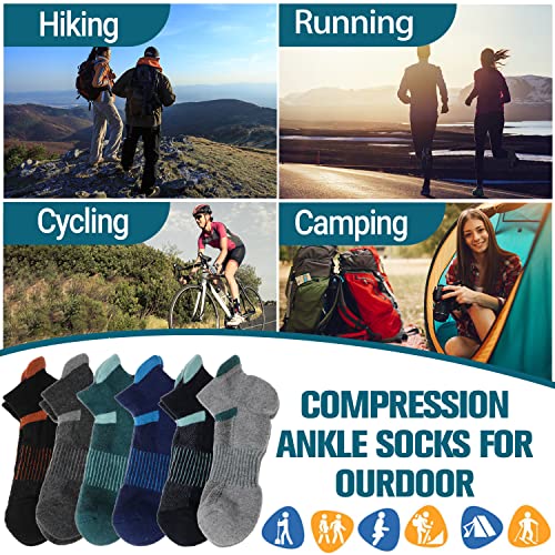 Merino Wool Ankle Hiking Socks Compression Warm Thermal Winter Thick Cushion Running Moisture Wicking No Show Socks Gifts Stocking Stuffers for Women Men 6 Pairs(Color Mix,M)