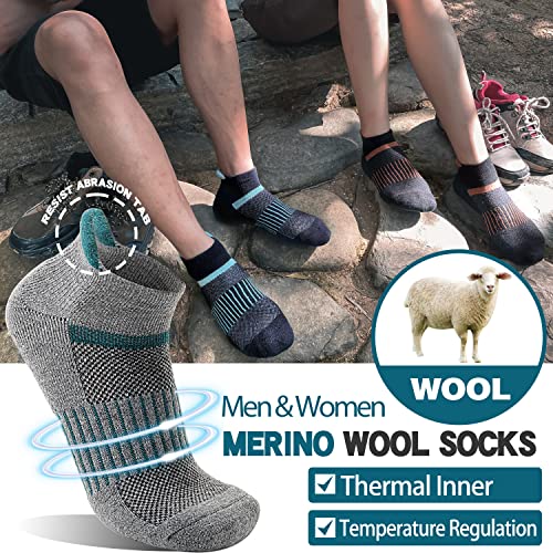 Merino Wool Ankle Hiking Socks Compression Warm Thermal Winter Thick Cushion Running Moisture Wicking No Show Socks Gifts Stocking Stuffers for Women Men 6 Pairs(Color Mix,M)