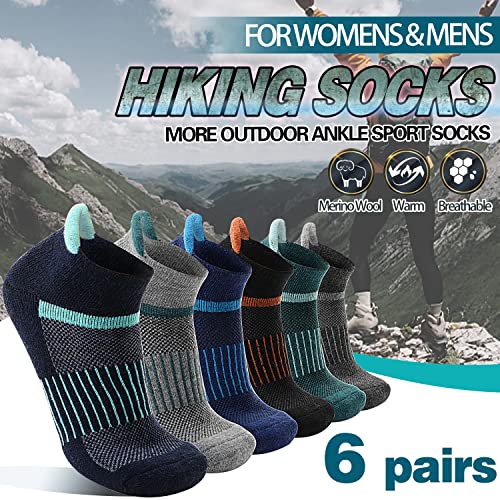 Merino Wool Ankle Hiking Socks Compression Warm Thermal Winter Thick Cushion Running Moisture Wicking No Show Socks Gifts Stocking Stuffers for Women Men 6 Pairs(Color Mix,M)