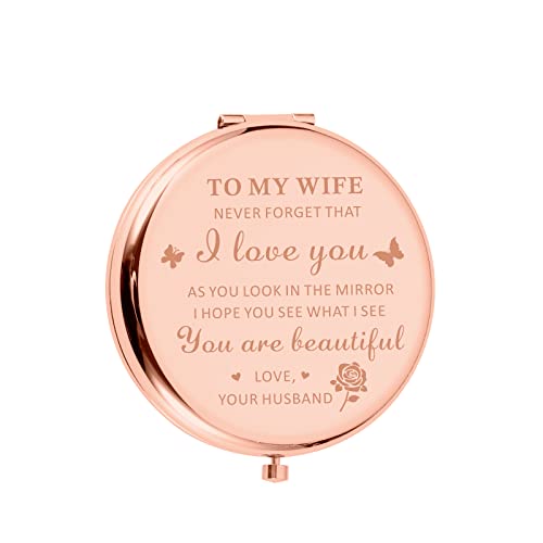 Birthday Gifts for Wife I Love You Wife Gift Rose Gold Compact Mirror Wife Christmas Gift Ideas Valentines Day Gifts for Her Stocking Stuffers for Women Wedding Gifts for Wife Romantic Bride Gifts