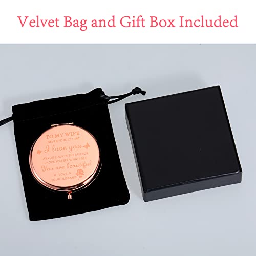 Birthday Gifts for Wife I Love You Wife Gift Rose Gold Compact Mirror Wife Christmas Gift Ideas Valentines Day Gifts for Her Stocking Stuffers for Women Wedding Gifts for Wife Romantic Bride Gifts