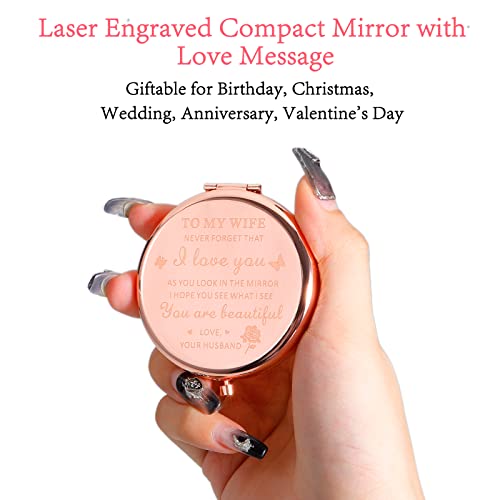 Birthday Gifts for Wife I Love You Wife Gift Rose Gold Compact Mirror Wife Christmas Gift Ideas Valentines Day Gifts for Her Stocking Stuffers for Women Wedding Gifts for Wife Romantic Bride Gifts