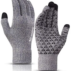 TRENDOUX Winter Gloves, Touch Screen Gloves - Knit Warm Unisex Texting Gloves - Anti-Slip - Elastic Cuff - Thermal Warm Lining - Hands Warm in Cold Weather - Stretchy Material Light Gray - L