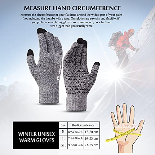 TRENDOUX Winter Gloves, Touch Screen Gloves - Knit Warm Unisex Texting Gloves - Anti-Slip - Elastic Cuff - Thermal Warm Lining - Hands Warm in Cold Weather - Stretchy Material Light Gray - L