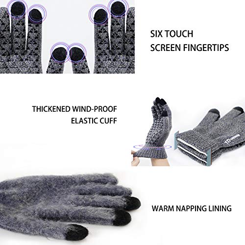 TRENDOUX Winter Gloves, Touch Screen Gloves - Knit Warm Unisex Texting Gloves - Anti-Slip - Elastic Cuff - Thermal Warm Lining - Hands Warm in Cold Weather - Stretchy Material Light Gray - L