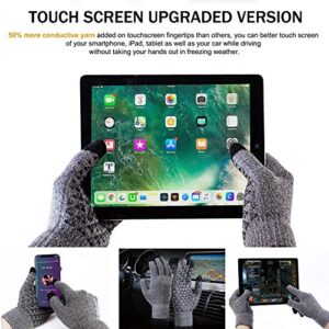 TRENDOUX Winter Gloves, Touch Screen Gloves - Knit Warm Unisex Texting Gloves - Anti-Slip - Elastic Cuff - Thermal Warm Lining - Hands Warm in Cold Weather - Stretchy Material Light Gray - L
