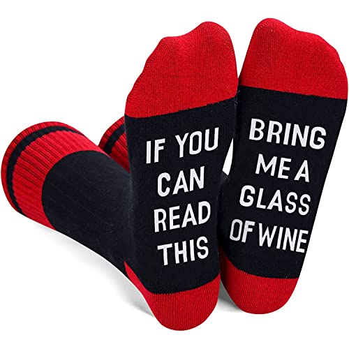 Zmart Funny Secret Santa Gifts Wine Socks Wine Gifts for Women, If You Can Read This Socks Bring Me Wine Socks Womens Novelty Socks Wine Stocking Stuffers