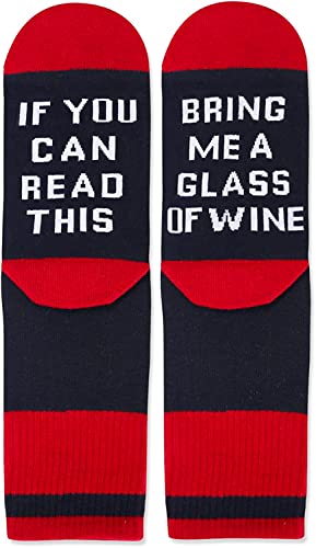 Zmart Funny Secret Santa Gifts Wine Socks Wine Gifts for Women, If You Can Read This Socks Bring Me Wine Socks Womens Novelty Socks Wine Stocking Stuffers