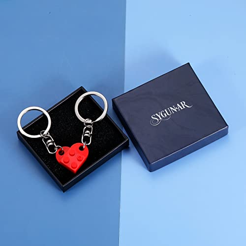 SYGUNAR Matching Couples Stuff Keychain Valentine's Day Gifts for Boyfriend Girlfriend Red Heart Stocking Stuffers for Women