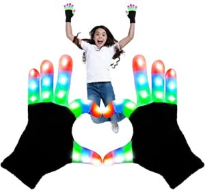 glow led gloves for kids and adults, led flashing rave gloves finger light gloves with multi modes, colorful light up warm gloves for party, christmas, birthday. stocking stuffers for kids