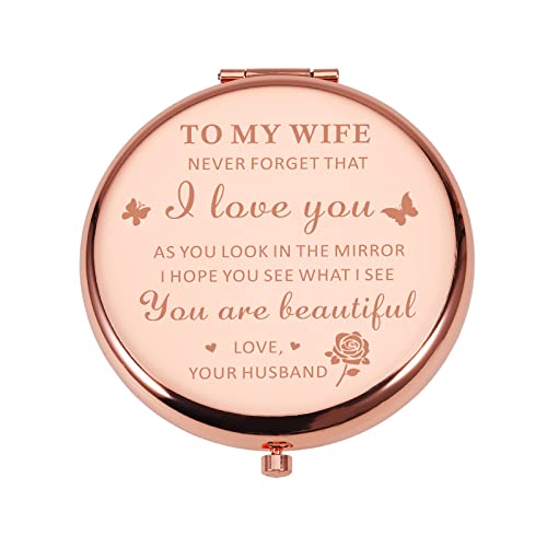 To My Wife Gifts from Husband Valentine's Day Gifts for Women Compact Mirror Christmas Stocking Stuffers for Wife Anniversary Birthday Gift Makeup Pocket Mirror for Wedding Mother Day Engagement