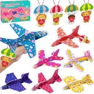 valentine’s day card for kids, 28 pack foam airplanes set with valentines greeting cards for boys girls, valentine treat bags stocking stuffers classroom prize party favors toy exchange gifts