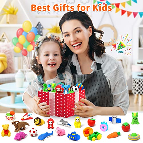 Arscniek 40 Pack Pencil Erasers for Kids Bulk Toys, Puzzle Animal Erasers 3D Mini Erasers Take Apart Food Erasers, Party Favors Desk Pets Classroom Prizes Treasure Box Stocking Stuffers for Kid Gifts