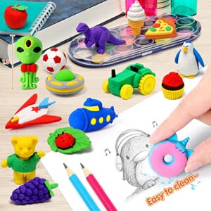 Arscniek 40 Pack Pencil Erasers for Kids Bulk Toys, Puzzle Animal Erasers 3D Mini Erasers Take Apart Food Erasers, Party Favors Desk Pets Classroom Prizes Treasure Box Stocking Stuffers for Kid Gifts